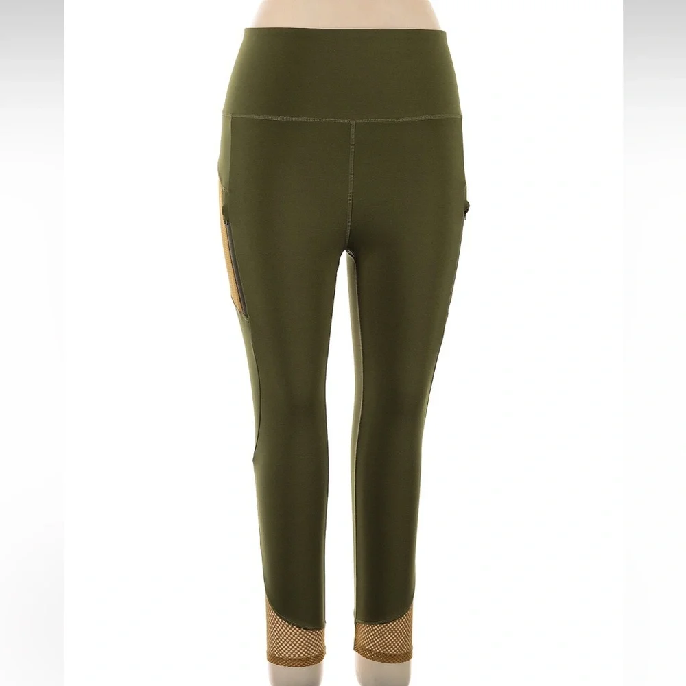 Nicole Miller Sport Olive Army Green Women's Active Leggings Size XL Sporty Mesh